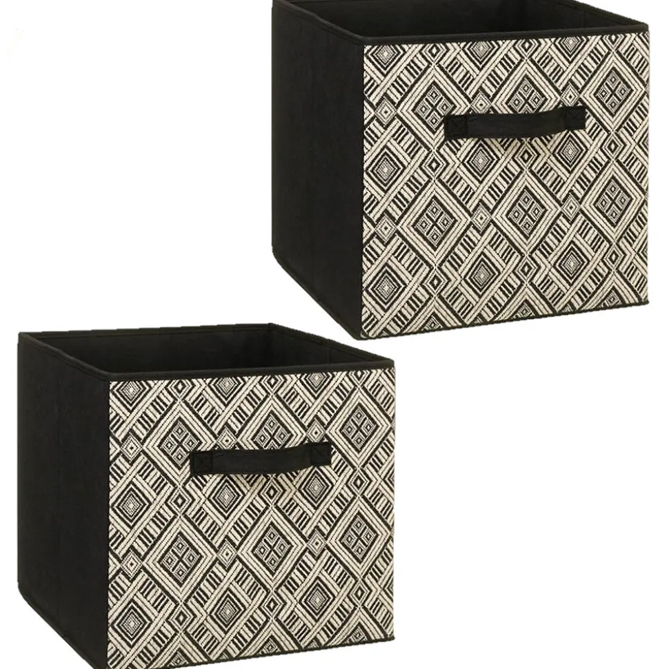 Lot de 2 Boites de rangement pliable Ethnique - 31 x 31 - Noir et blanc