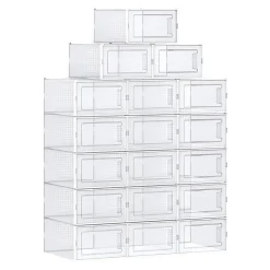 Lot de 18 boîtes à chaussures en plastique transparents empilables