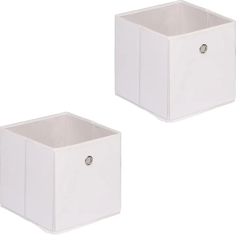 Lot de 2 boîtes de rangement ELA, en tissu blanc