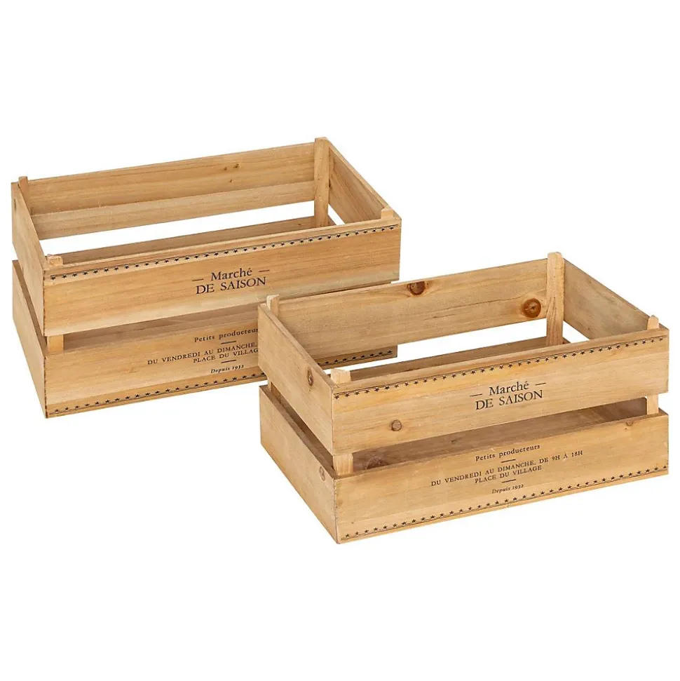 Lot de 2 cagettes Little cottage bois L30/35cm - Atmosphera