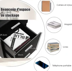 Lot de 2 Caisson de Bureau avec 3 Tiroirs Classeur de Dossiers Durable et Multifonctionnel