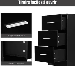 Lot de 2 Caisson de Bureau avec 3 Tiroirs Classeur de Dossiers Durable et Multifonctionnel