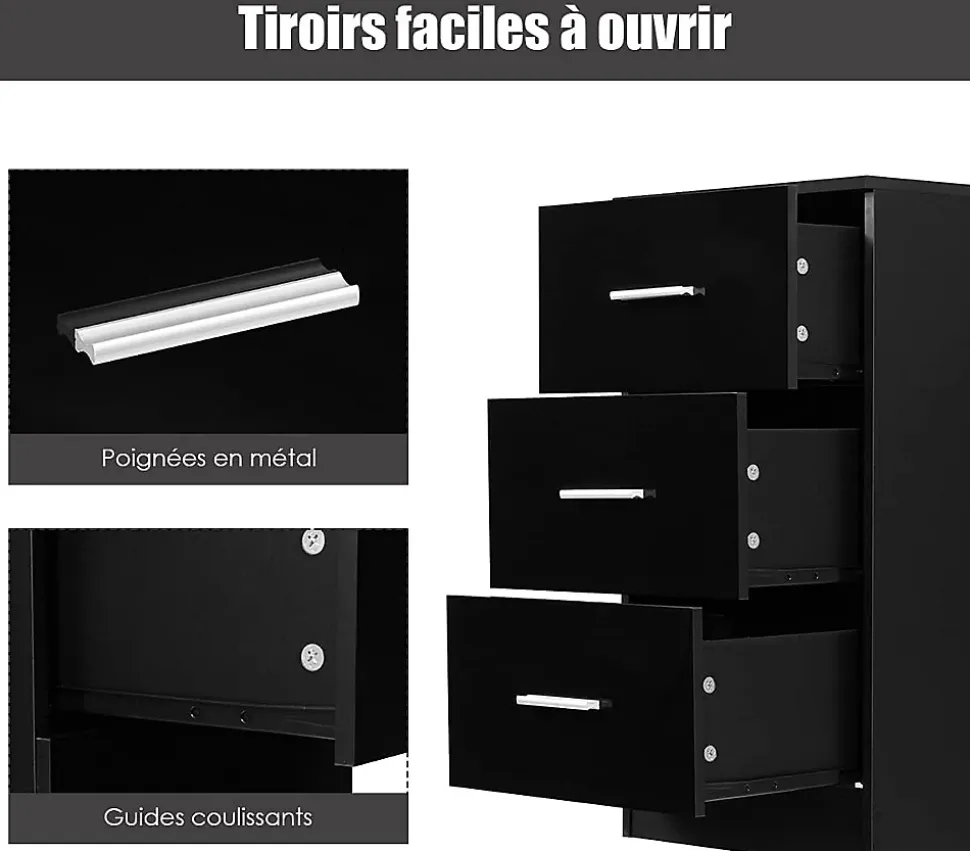 Lot de 2 Caisson de Bureau avec 3 Tiroirs Classeur de Dossiers Durable et Multifonctionnel