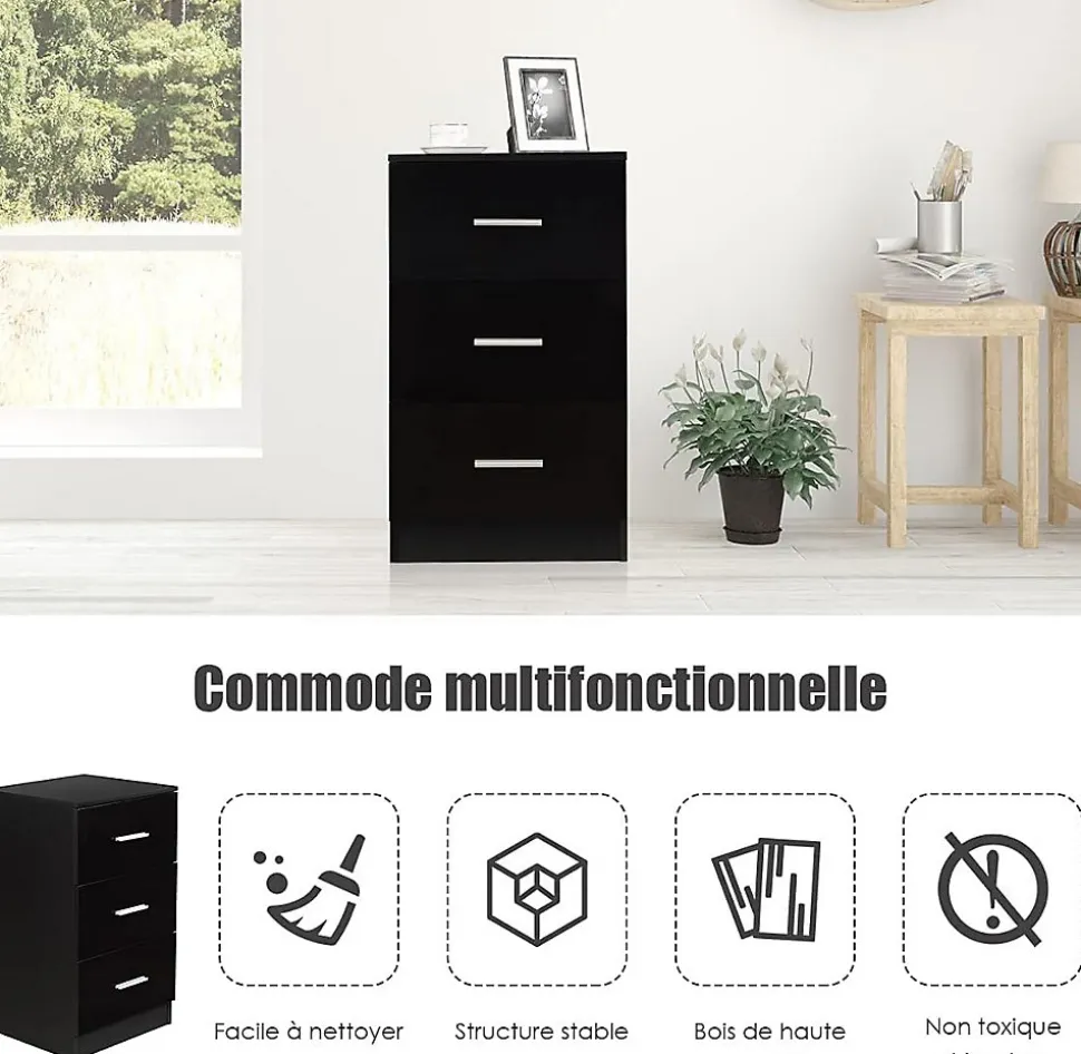 Lot de 2 Caisson de Bureau avec 3 Tiroirs Classeur de Dossiers Durable et Multifonctionnel