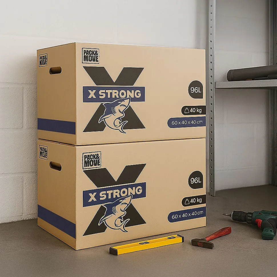 Lot de 5 Cartons Déménagement X Strong - 60 x 40 x 40 cm - Charge 40 kg - Extrême Résistance - Grande Capacité