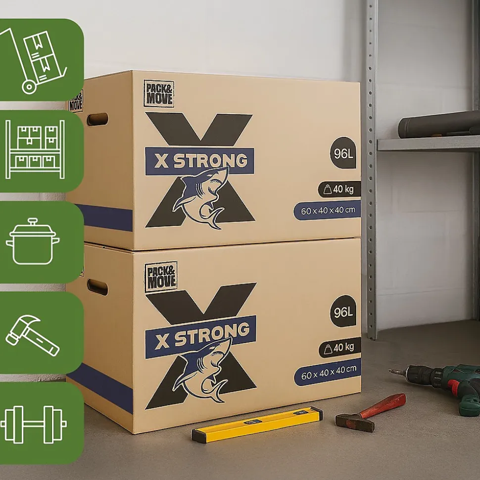 Lot de 5 Cartons Déménagement X Strong - 60 x 40 x 40 cm - Charge 40 kg - Extrême Résistance - Grande Capacité