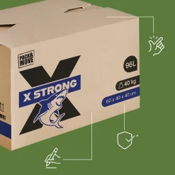 Lot de 10 Cartons Déménagement X Strong - 60 x 40 x 40 cm - Charge 40 kg - Extrême Résistance - Grande Capacité