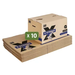 Lot de 10 Cartons Déménagement X Strong - 60 x 40 x 40 cm - Charge 40 kg - Extrême Résistance - Grande Capacité
