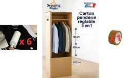 lot de 3 cartons penderie reglables 6 brosses adhesives