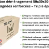 Lot de 20 cartons 50x30x30 cm poignées renforcées double épaisseur + 1 rouleau adhésif 68 m