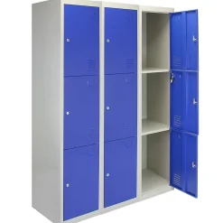 Lot de 3 Casiers de Rangement de 3 Portes en Acier Bleu
