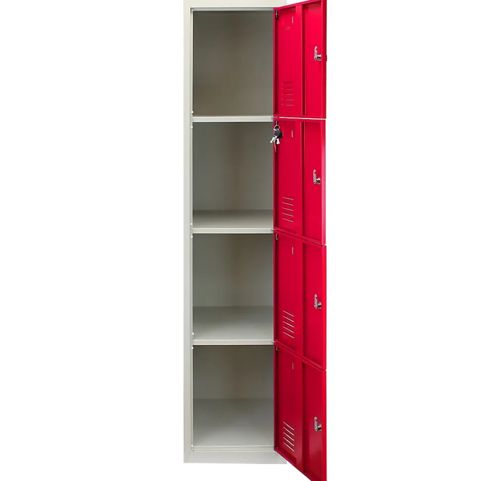 Lot de 4 Casiers de Rangement de 4 Portes en Acier Rouge