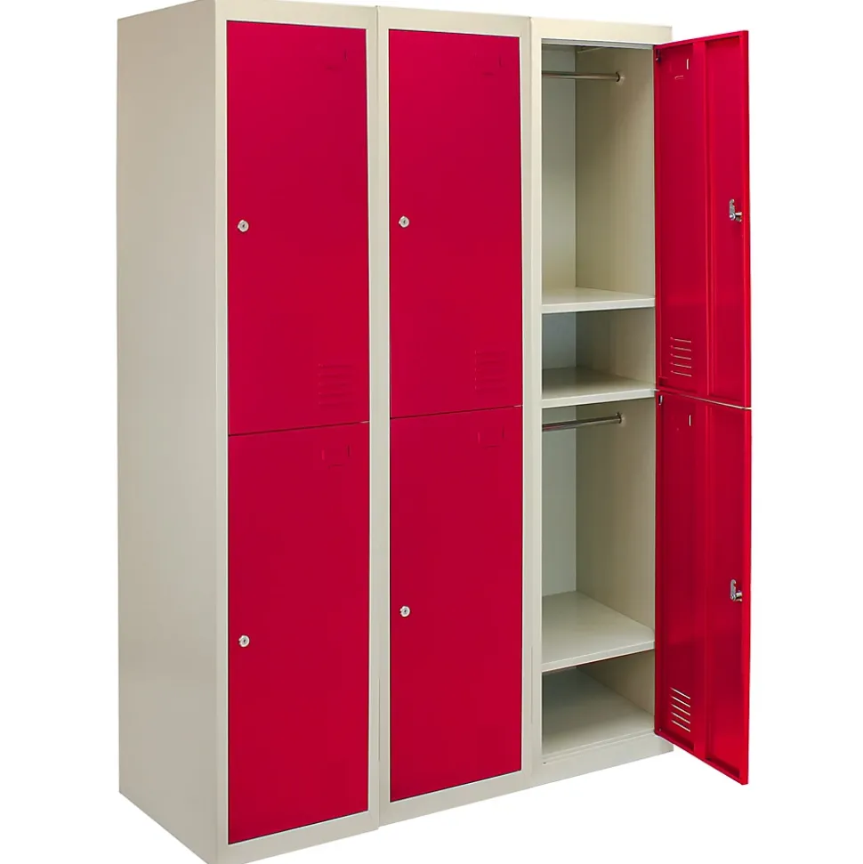 Lot de 3 Casiers de Rangement de 2 Portes en Acier Rouge