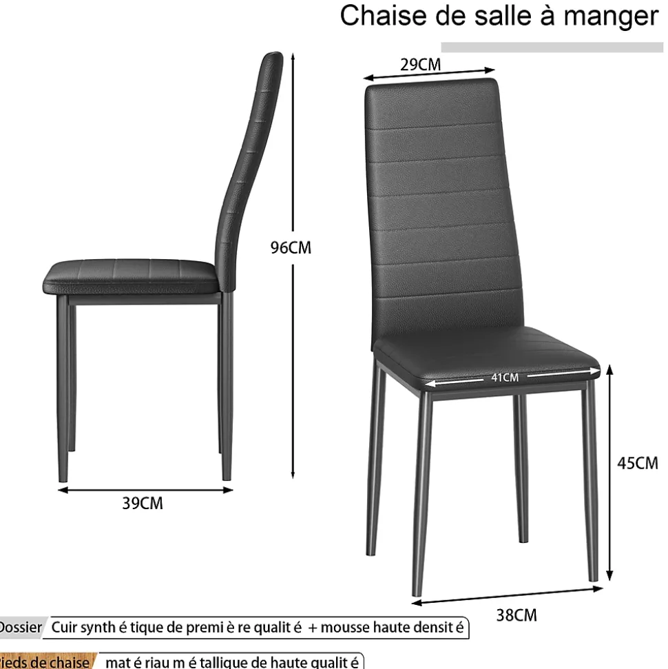 Lot de 6 chaise teeno interieur non empilable non pliable en fer H. 97 cm noir