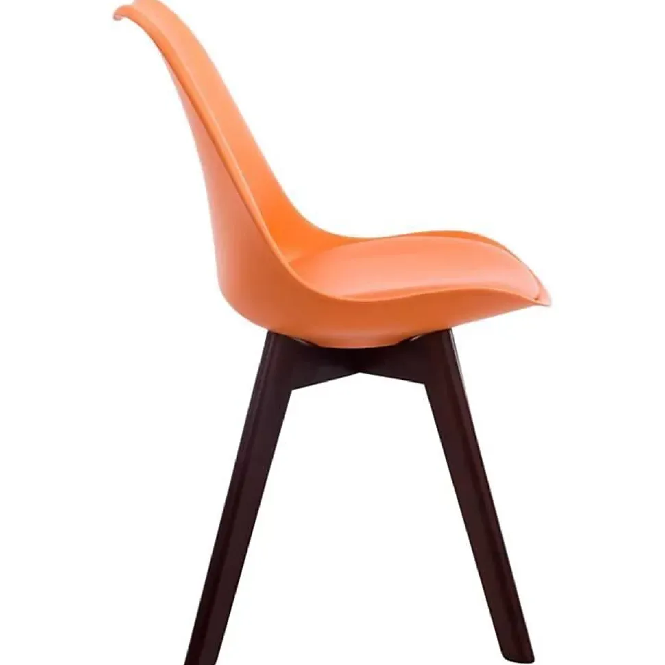 Lot de 4 Chaises - CLP - Borneo V2 - Similicuir - Orange - Pieds en Bois