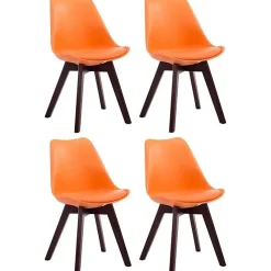 Lot de 4 Chaises - CLP - Borneo V2 - Similicuir - Orange - Pieds en Bois