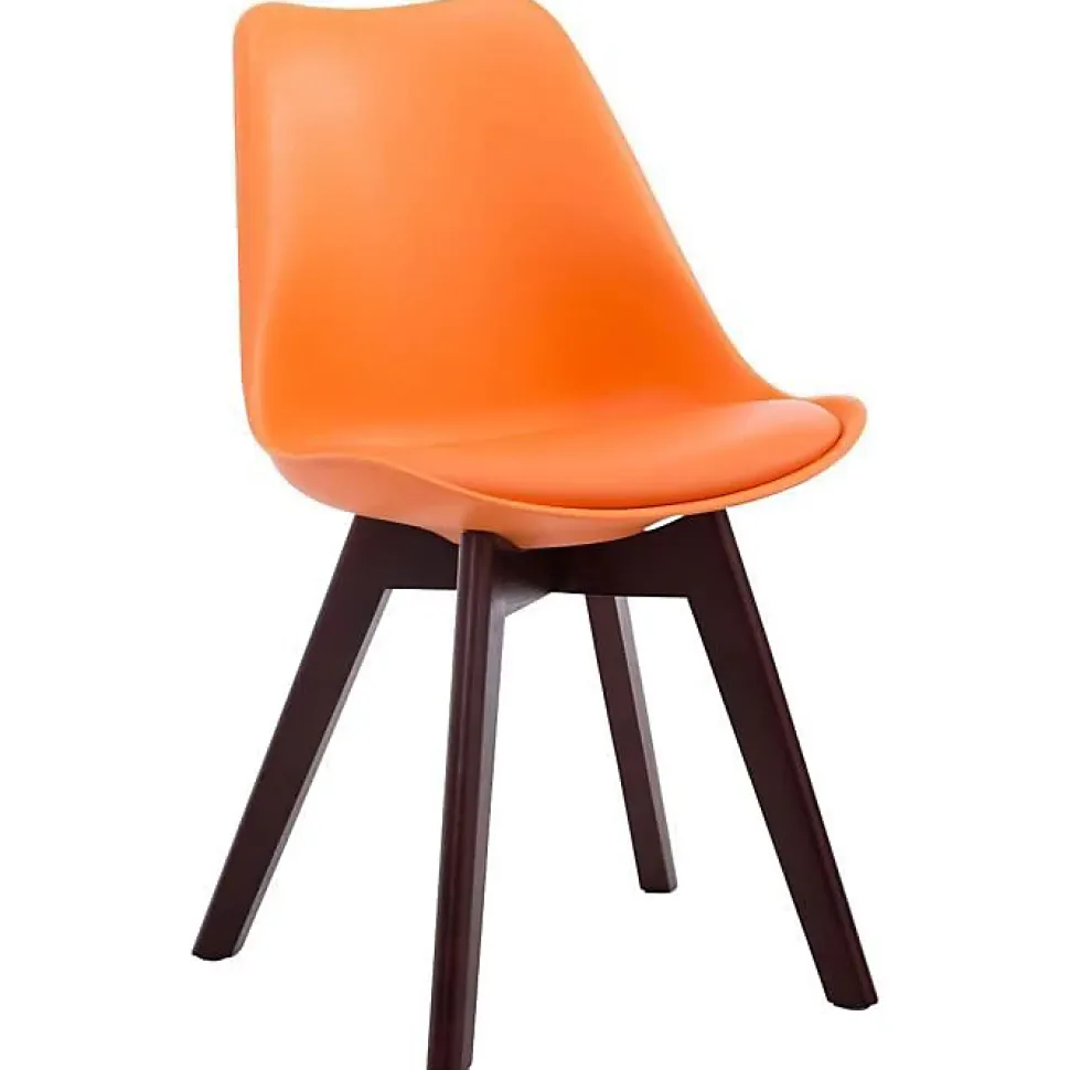 Lot de 4 Chaises - CLP - Borneo V2 - Similicuir - Orange - Pieds en Bois
