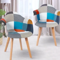 Lot de 2 chaises de salle à manger scandinaves, fauteuils de table SARA motifs patchworks multi-couleurs
