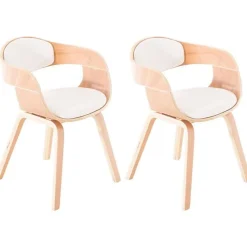 Lot de 2 Chaises de salle à manger Kingston En Similicuir Avec Accoudoirs et Piétement en Bois , Nature - Blanc