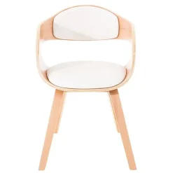 Lot de 2 Chaises de salle à manger Kingston En Similicuir Avec Accoudoirs et Piétement en Bois , Nature - Blanc