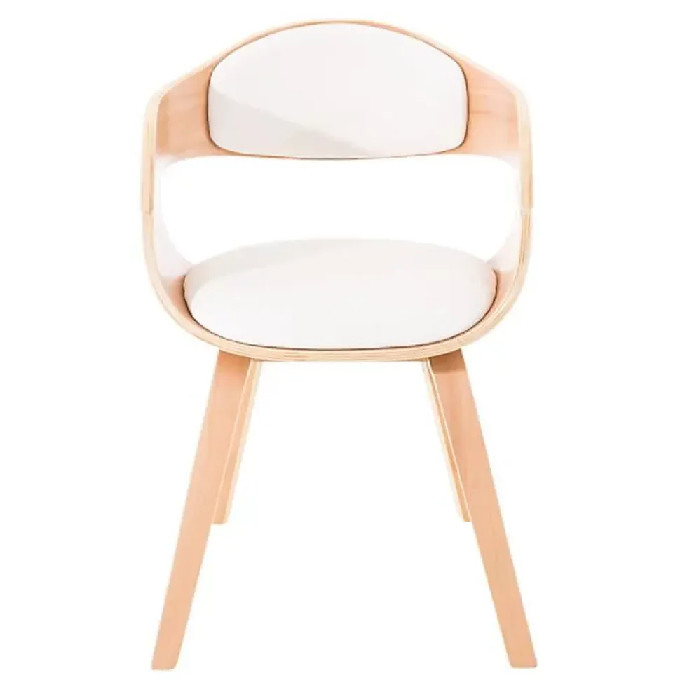 Lot de 2 Chaises de salle à manger Kingston En Similicuir Avec Accoudoirs et Piétement en Bois , Nature - Blanc