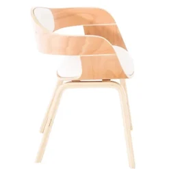 Lot de 2 Chaises de salle à manger Kingston En Similicuir Avec Accoudoirs et Piétement en Bois , Nature - Blanc