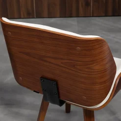 Lot de 2 chaises design vintage piètement châssis bois peuplier aspect noyer revêtement mixte synthétique tissu crème