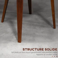Lot de 2 chaises design vintage piètement châssis bois peuplier aspect noyer revêtement mixte synthétique tissu crème