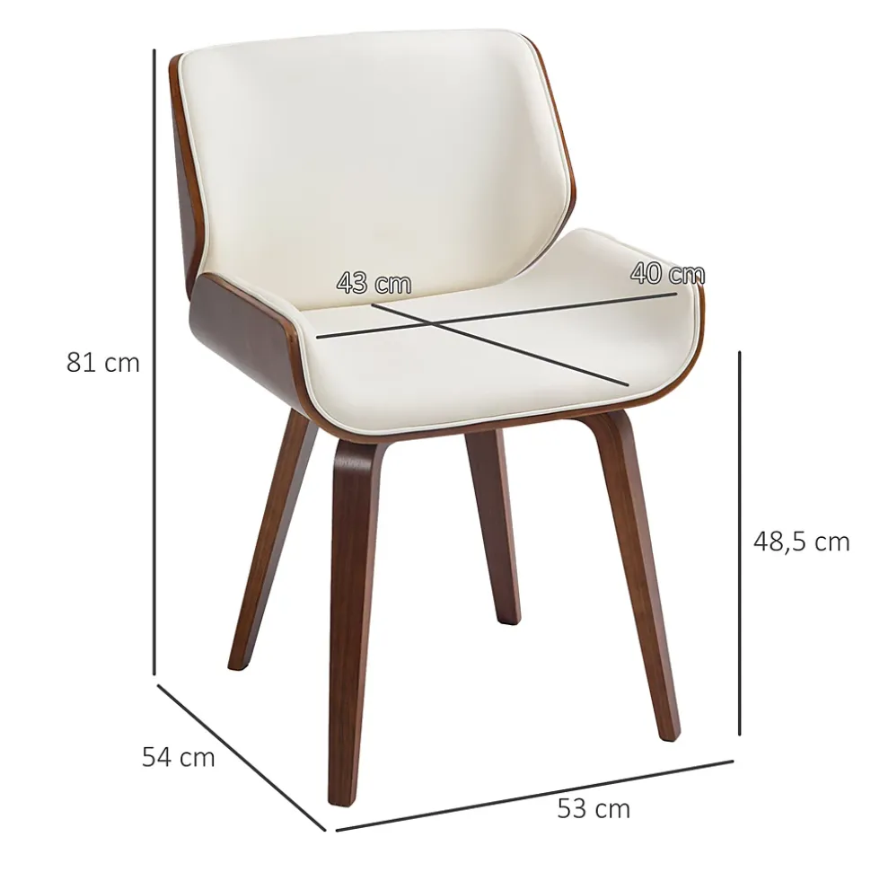 Lot de 2 chaises design vintage piètement châssis bois peuplier aspect noyer revêtement mixte synthétique tissu crème
