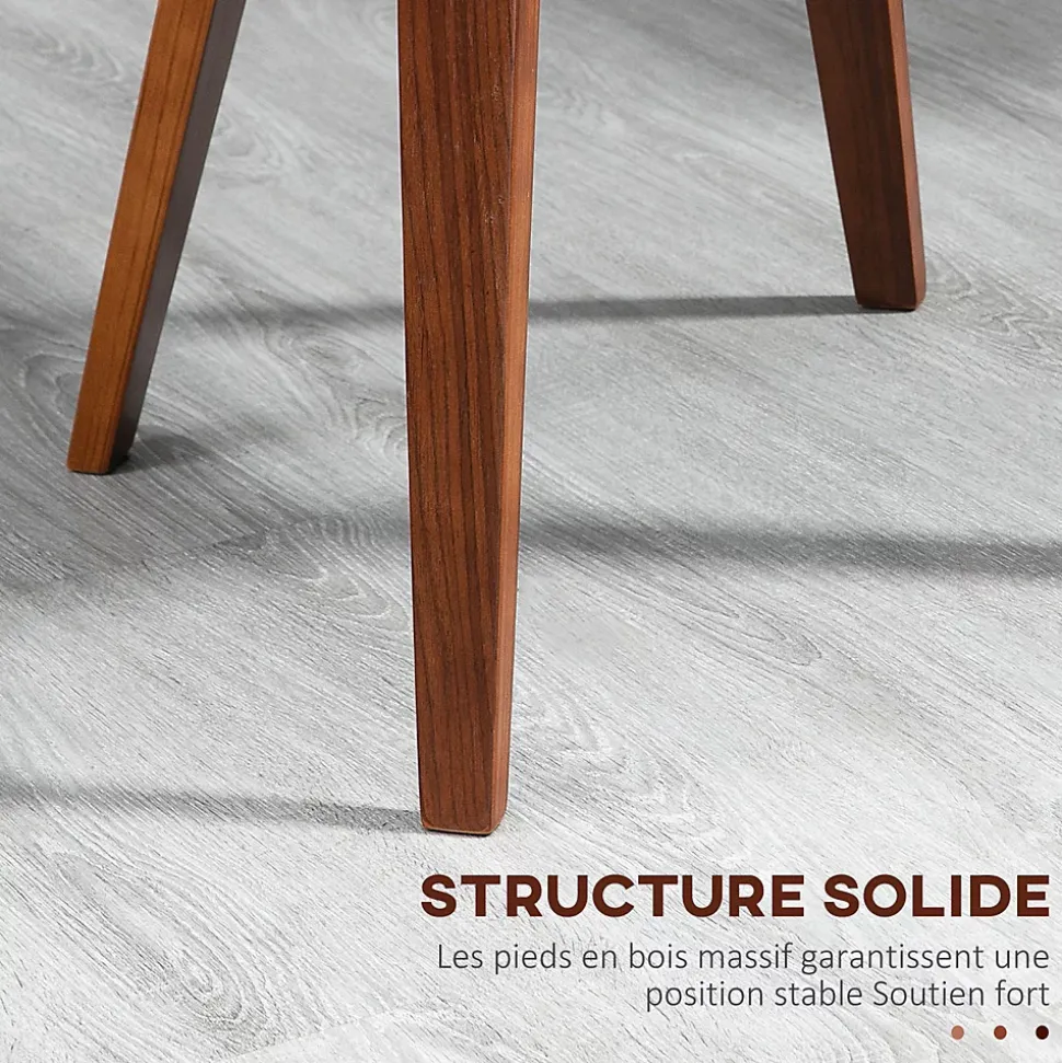 Lot de 2 chaises design vintage piètement châssis bois peuplier aspect noyer revêtement mixte synthétique tissu noir