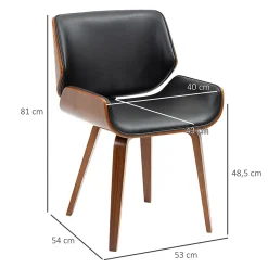 Lot de 2 chaises design vintage piètement châssis bois peuplier aspect noyer revêtement mixte synthétique tissu noir