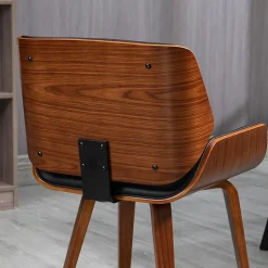 Lot de 2 chaises design vintage piètement châssis bois peuplier aspect noyer revêtement mixte synthétique tissu noir