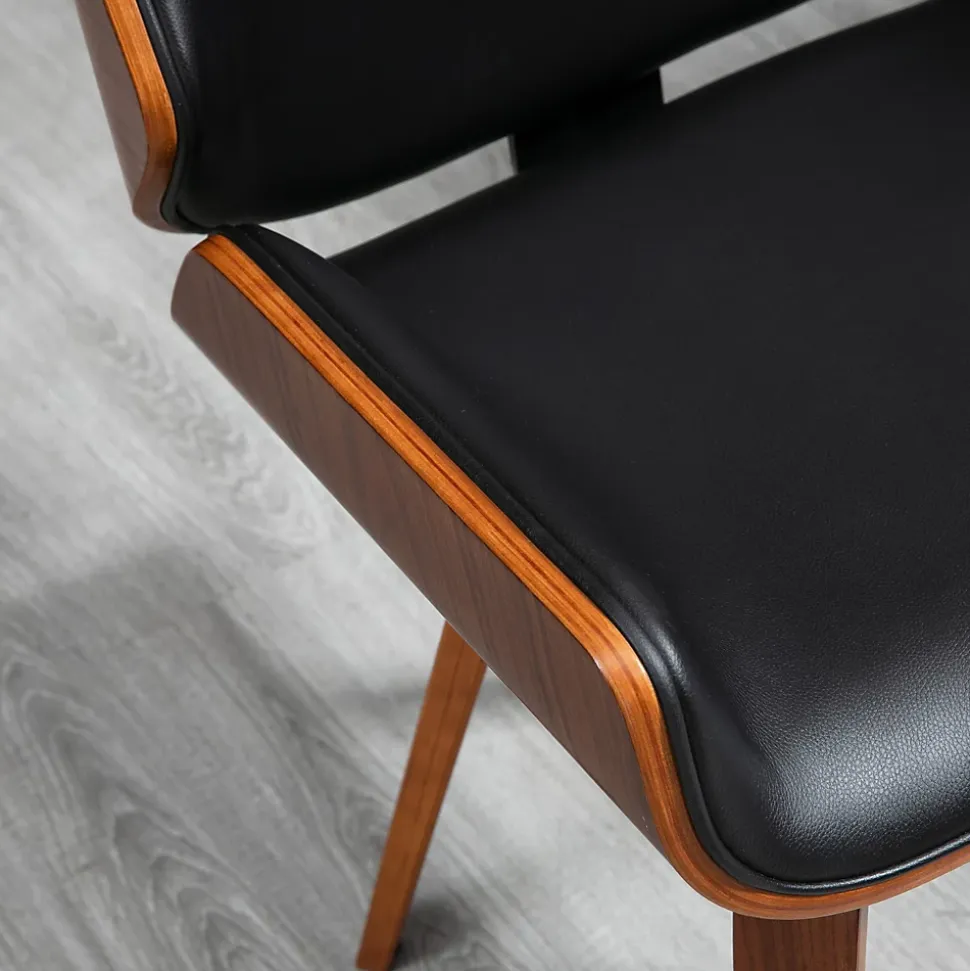 Lot de 2 chaises design vintage piètement châssis bois peuplier aspect noyer revêtement mixte synthétique tissu noir