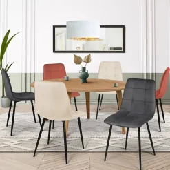 Lot de 6 chaises MILA en velours mix color terracotta x2, gris foncé x2 et beige x2