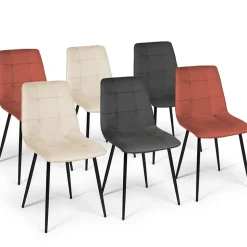 Lot de 6 chaises MILA en velours mix color terracotta x2, gris foncé x2 et beige x2