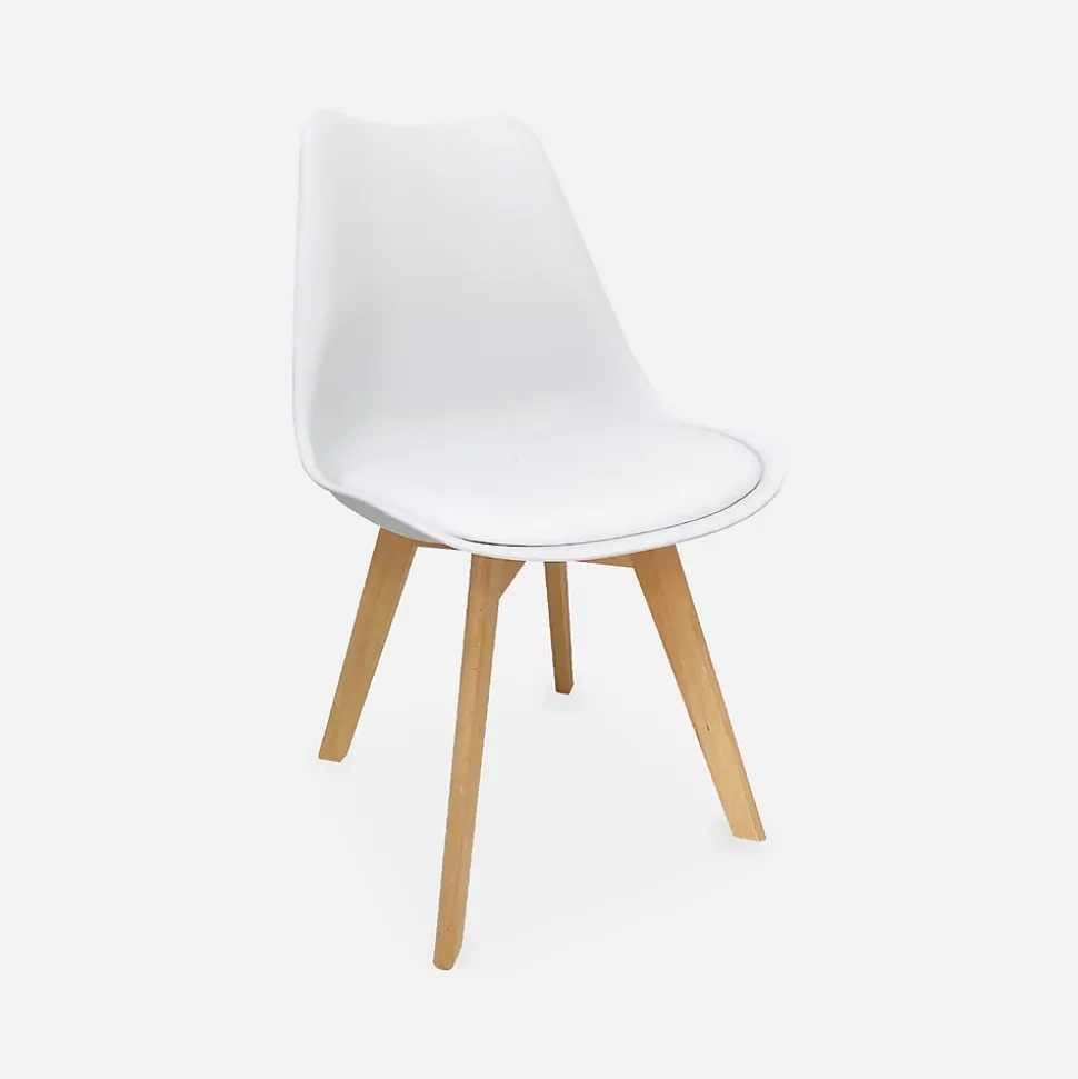 Lot de 4 chaises scandinaves. pieds bois de hêtre. chaises 1 place. blancs