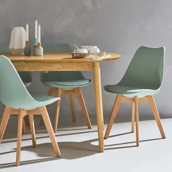 Lot de 6 chaises scandinaves. pieds bois de hêtre. chaises 1 place. vert céladon