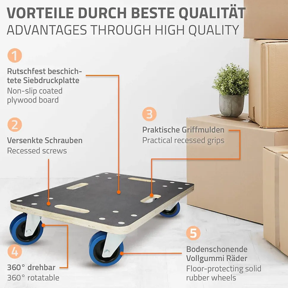 Lot de 2 chariots de transport ECD Germany à roulettes 40x60 cm roues en caoutchouc pivotantes