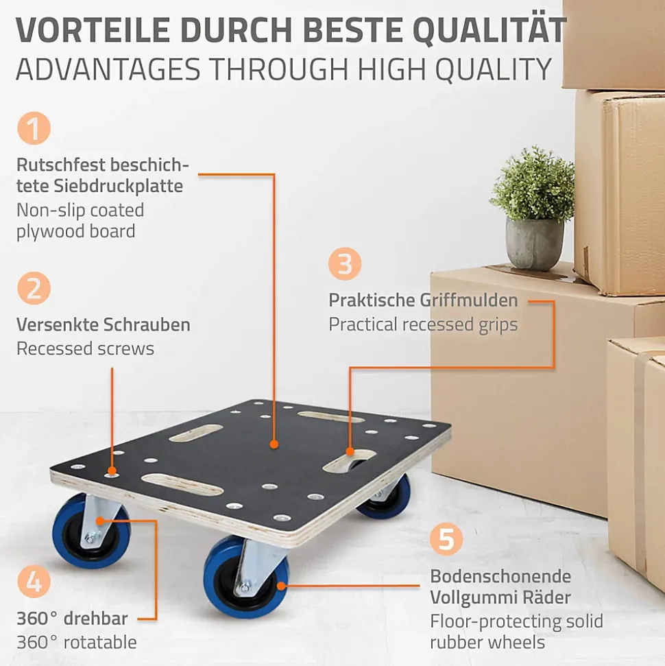 Lot de 2 chariots de transport ECD Germany à roulettes 35x50 cm roues en caoutchouc pivotantes