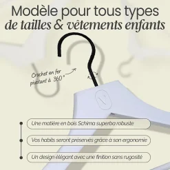 Lot de 40 cintres 32 cm pour vêtements enfant premium avec crochet pivotant à 360 degrés - Blanc - Vivezen