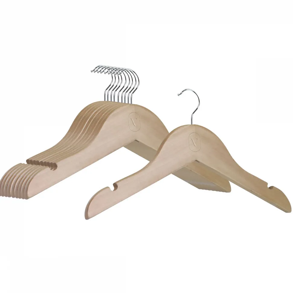 Lot de 10 cintres 28.5 cm pour vêtements bébé avec crochet pivotant à 360 degrés - Bois clair - Vivezen