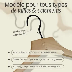 Lot de 40 cintres 44.5 cm pour vêtements adulte premium avec crochet pivotant à 360 degrés - Bois clair - Vivezen