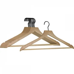 Lot de 10 cintres 44.5 cm pour vêtements adulte premium avec crochet pivotant à 360 degrés - Bois clair - Vivezen
