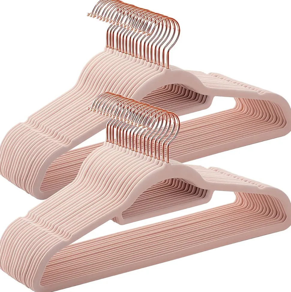 Lot de 50 cintres Antidérapants en velours Rose avec Crochets Pivotants