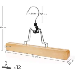 Lot de 12 cintres antidérapants avec pinces pour pantalons - L25 x H17 cm