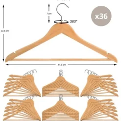 Lot de 36 cintres en bois à Tête en métal chromé pivotante MSV