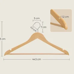 Lot de 20 cintres en bois d'eucalyptus avec encoches d'épaule, barre de pantalon et crochet pivotant -L44,5 x H23 cm
