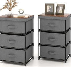 Lot de 2 Commodes de Rangement 3 Tiroirs, avec Tiroirs en Tissu, avec Tiroirs Amovibles et Pliables (30P x 40l x 62H cm)
