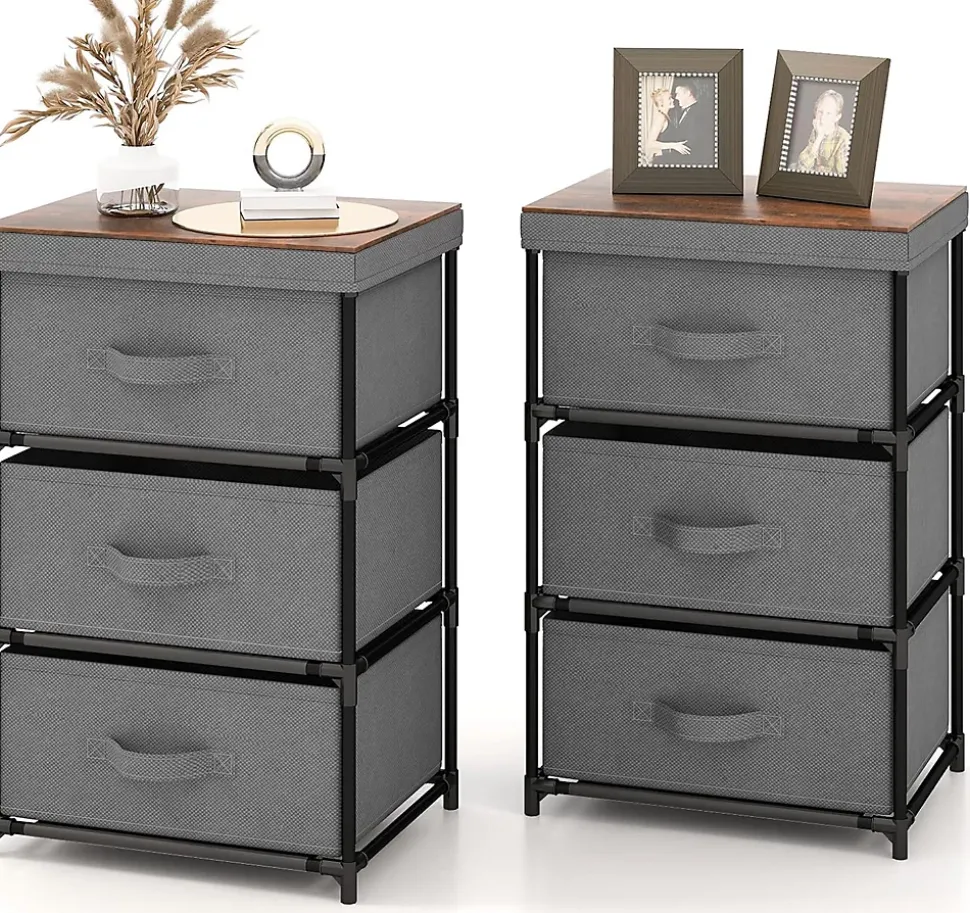 Lot de 2 Commodes de Rangement 3 Tiroirs, avec Tiroirs en Tissu, avec Tiroirs Amovibles et Pliables (30P x 40l x 62H cm)