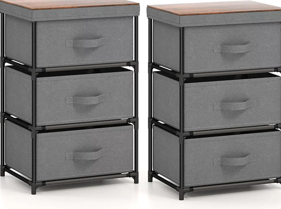 Lot de 2 Commodes de Rangement 3 Tiroirs, avec Tiroirs en Tissu, avec Tiroirs Amovibles et Pliables (30P x 40l x 62H cm)